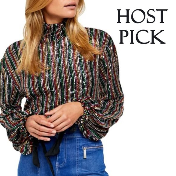 Free People Tops - NWT Free People sequin stripe crop top blouse